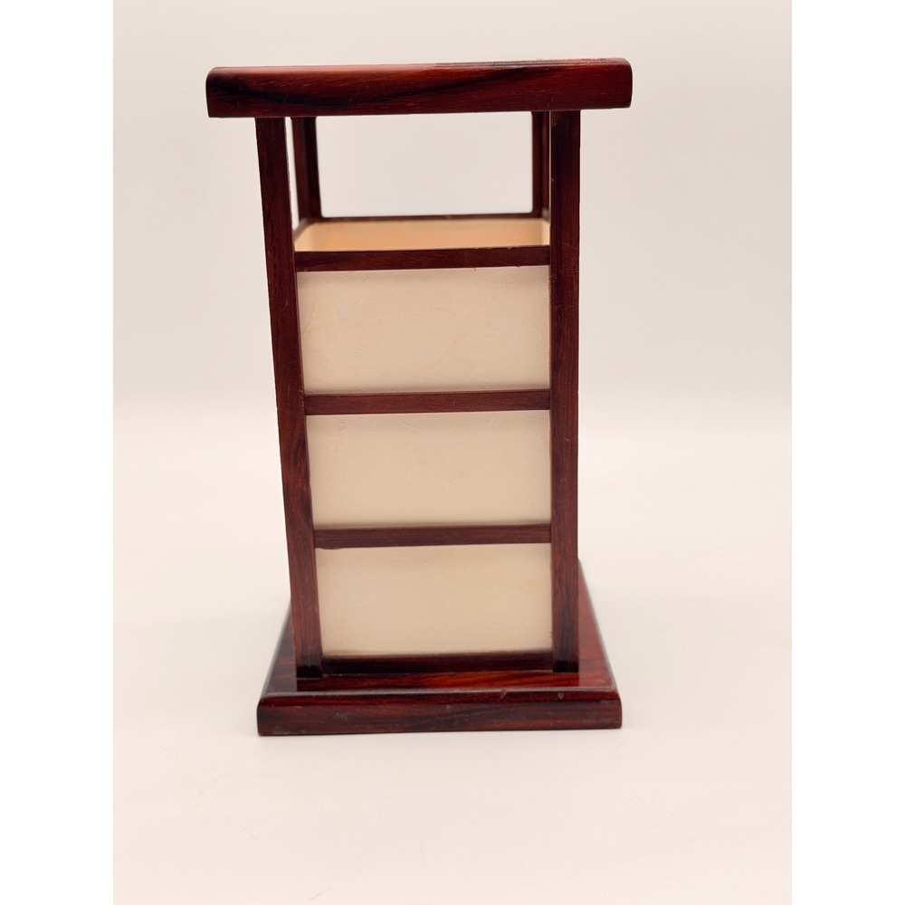 Vintage 1999 CN Burman Japanese Shoji Style Wood Paper Pagoda Table Lamp Red 12"